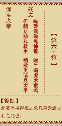 保生大帝灵签 第60签:唵、【用涣卦】